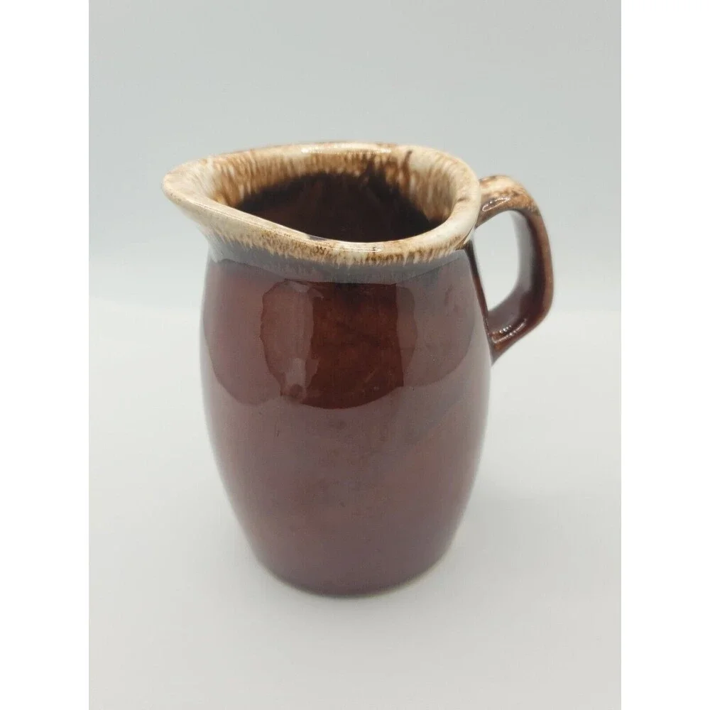 Vintage Hull USA Oven Proof Pottery Brown Drip Glaze Creamer Syrup Pitcher 4.5